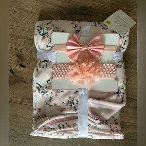 Floral Pink Baby Blanket and Headband Set